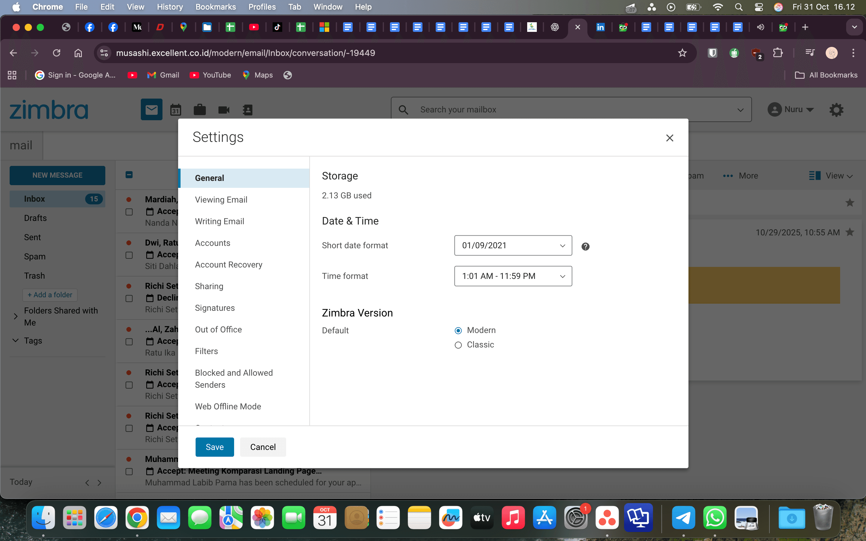 Zimbra: Modern Settings Display